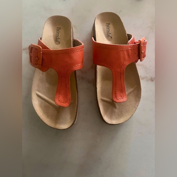 Bjorndal Penelope Footbed Cork Sole Women’s Sandals  Size 7 US Coral - Picture 1 of 9